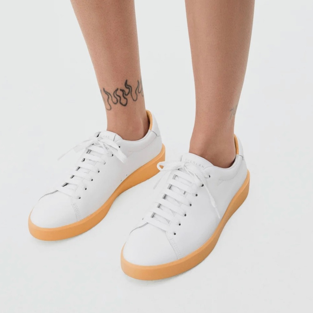 BRAND NEW Everlane ReLeather Tennis Shoe - White/Apricot
